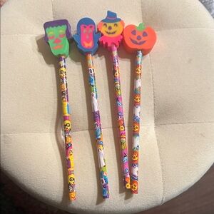 Lisa Frank Halloween Pencil Set with Colorful Erasers